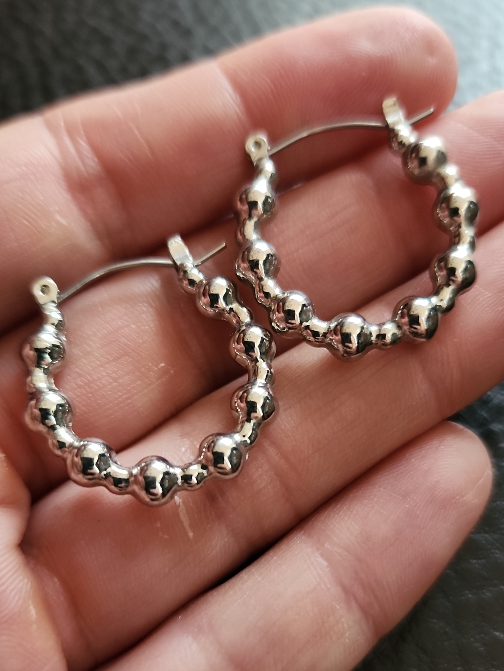 Silver Tone Beaded Hoop Earrings - Women Jewelry